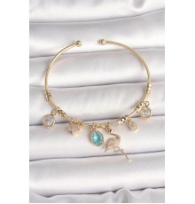 Pirinç Gold Renk Zirkon Taşlı Sallantı Filamingo Figür Charm Kadın Bileklik - TJ-BB6885
