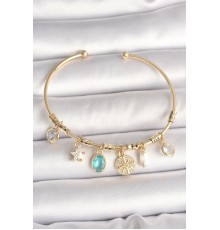Pirinç Gold Renk Sallantı Zirkon Taş Detaylı Pusula Figür Charm Kadın Bileklik - TJ-BB6886
