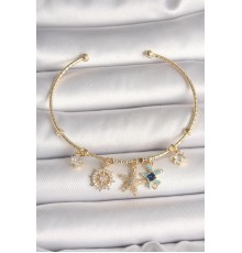 Pirinç Gold Renk Sallantı Zirkon Taşlı Yıldız Figür Charm Kadın Bileklik - TJ-BB6889
