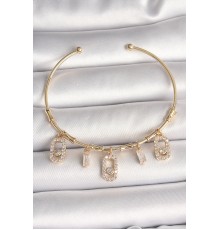 Pirinç Gold Renk Sallantı Zirkon Taşlı Messika Figür Charm Kadın Bileklik - TJ-BB6893