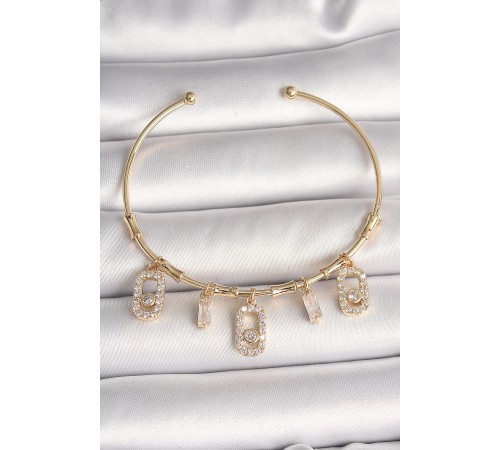 Pirinç Gold Renk Sallantı Zirkon Taşlı Messika Figür Charm Kadın Bileklik - TJ-BB6893