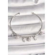 Pirinç Gümüş Renk Sallantı Zirkon Taşlı Çiçek Figür Charm Kadın Bileklik - TJ-BB6900