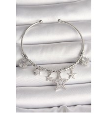 Pirinç Gümüş Renk Sallantı Zirkon Taşlı Yıldız Figür Charm Kadın Bileklik - TJ-BB6904