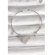 Pirinç Gümüş Renk Sallantı Zirkon Taşlı Yonca Figür Charm Kadın Bileklik - TJ-BB6905