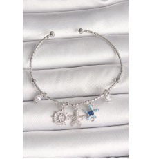 Pirinç Gümüş Renk Sallantı Zirkon Taşlı Deniz Yıldız Figür Charm Kadın Bileklik - TJ-BB6906