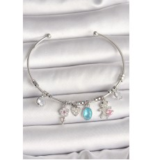 Pirinç Gümüş Renk Sallantı Zirkon Taşlı Ayıcık Figür Çiçek Detay Charm Kadın Bileklik - TJ-BB6908