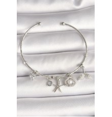 Pirinç Gümüş Renk Sallantı Zirkon Taşlı Deniz Yıldız Figür Balık Kuyruğu Detay Charm Kadın Bileklik - TJ-BB6909