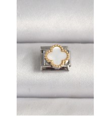 316L Çelik Gümüş Renk Beyaz Yonca İşlemeli Nomination Charm - TJ-BC1203