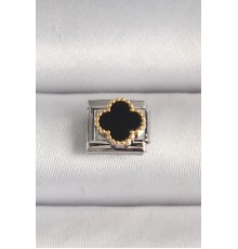 316L Çelik Gümüş Renk Siyah Yonca İşlemeli Nomination Charm - TJ-BC1204