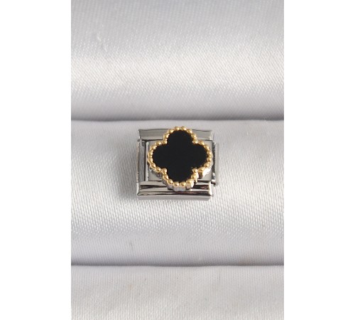 316L Çelik Gümüş Renk Siyah Yonca İşlemeli Nomination Charm - TJ-BC1204