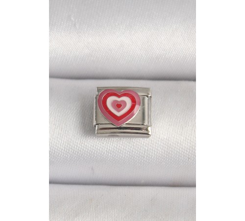 316L Çelik Gümüş Renk Pembe Kalp İşlemeli Nomination Charm - TJ-BC1206