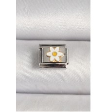 316L Çelik Gümüş Renk Beyaz Papatya İşlemeli Nomination Charm - TJ-BC1207