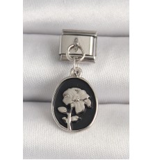 316L Çelik Gümüş Renk Gümüş Çiçek İşlemeli Siyah Portre Model Nomination Charm - TJ-BC1210