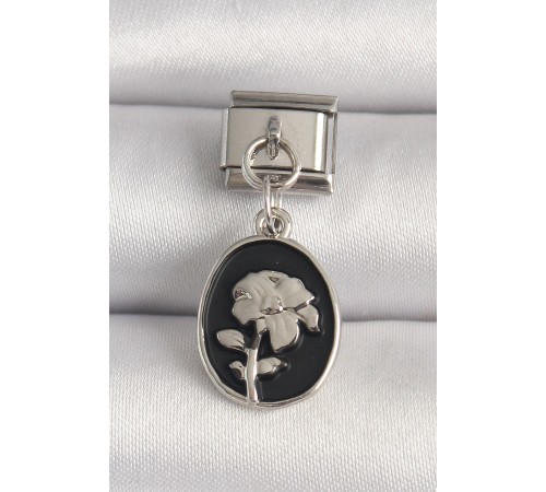 316L Çelik Gümüş Renk Gümüş Çiçek İşlemeli Siyah Portre Model Nomination Charm - TJ-BC1210
