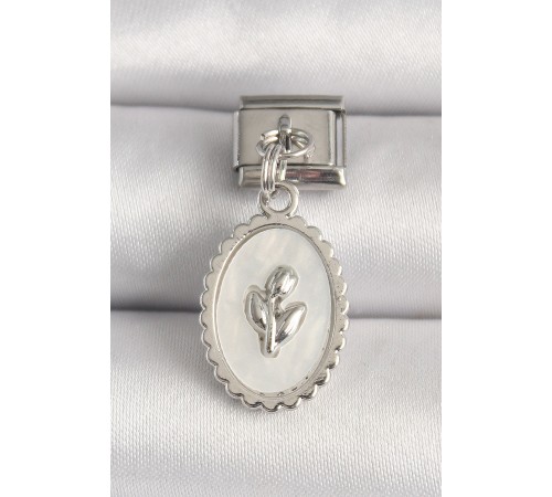 316L Çelik Gümüş Renk Beyaz Mineli Çiçek İşlemeli Nomination Charm - TJ-BC1211