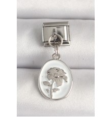316L Çelik Gümüş Renk Çiçek İşlemeli Beyaz Portre Model Nomination Charm - TJ-BC1214