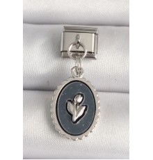 316L Çelik Gümüş Renk Çiçek İşlemeli Siyah Portre Model Nomination Charm - TJ-BC1215