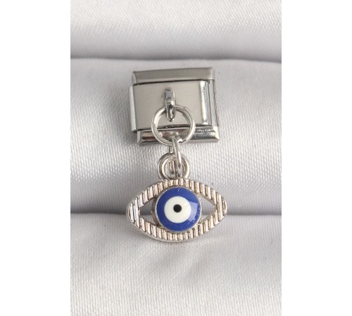 316L Çelik Gümüş Renk Nazar Boncuk Detaylı Göz Model Nomination Charm - TJ-BC1216