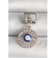 316L Çelik Gümüş Renk Zirkon Taşlı Göz Model Nazar Boncuk Detay Nomination Charm - TJ-BC1217