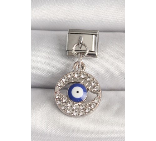 316L Çelik Gümüş Renk Zirkon Taşlı Göz Model Nazar Boncuk Detay Nomination Charm - TJ-BC1217