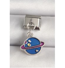 316L Çelik Gümüş Renk Mavi Satürn Model Nomination Charm - TJ-BC1219