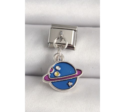 316L Çelik Gümüş Renk Mavi Satürn Model Nomination Charm - TJ-BC1219