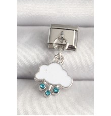 316L Çelik Gümüş Renk Beyaz Bulut Model Zirkon Taşlı Damla Detay Nomination Charm - TJ-BC1221