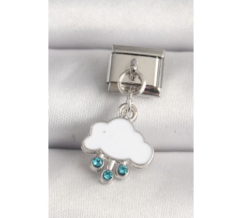 316L Çelik Gümüş Renk Beyaz Bulut Model Zirkon Taşlı Damla Detay Nomination Charm - TJ-BC1221