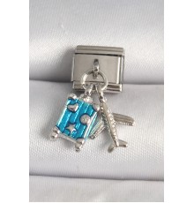 316L Çelik Gümüş Renk Mavi Bavul Uçak Model Nomination Charm - TJ-BC1227