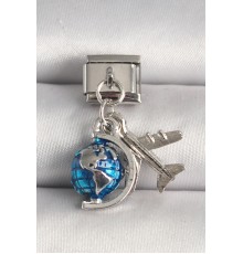 316L Çelik Gümüş Renk Mavi Dünya Uçak Model Nomination Charm - TJ-BC1229