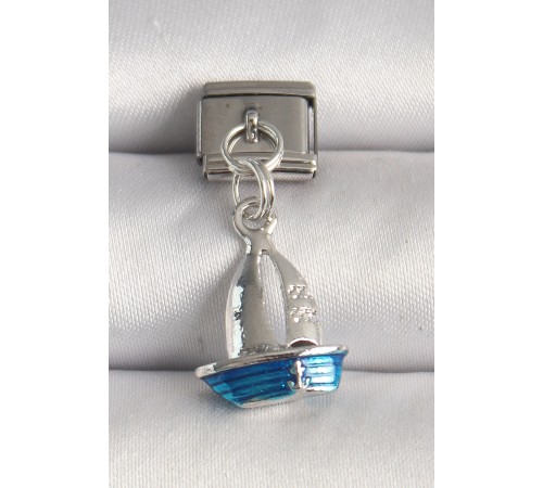 316L Çelik Gümüş Renk Mavi Yelkenli Model Nomination Charm - TJ-BC1232
