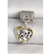 316L Çelik Gümüş Renk Sarı Kalp Köpek Model Nomination Charm - TJ-BC1235