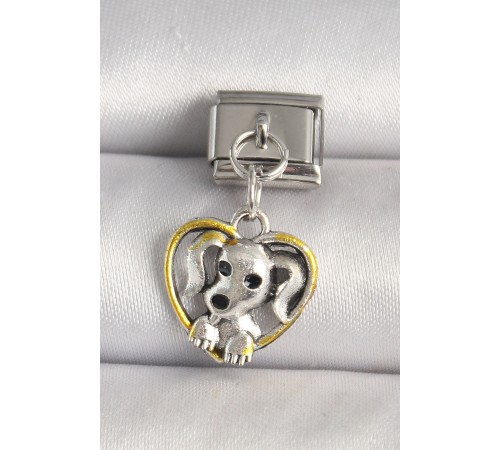 316L Çelik Gümüş Renk Sarı Kalp Köpek Model Nomination Charm - TJ-BC1235