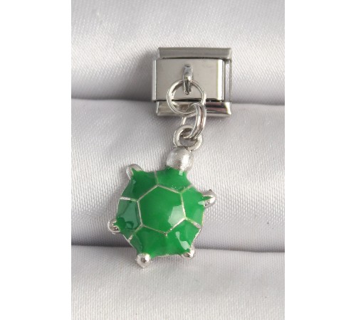 316L Çelik Gümüş Renk Yeşil Kaplumbağa Model Nomination Charm - TJ-BC1237