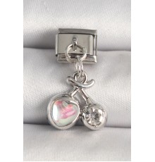 316L Çelik Gümüş Renk Pembe Mineli Kalp Zirkon Taş Detay Nomination Charm - TJ-BC1240