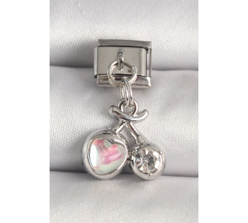 316L Çelik Gümüş Renk Pembe Mineli Kalp Zirkon Taş Detay Nomination Charm - TJ-BC1240