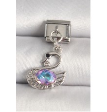 316L Çelik Gümüş Renk Zirkon Taşlı Kuğu Model Nomination Charm - TJ-BC1244