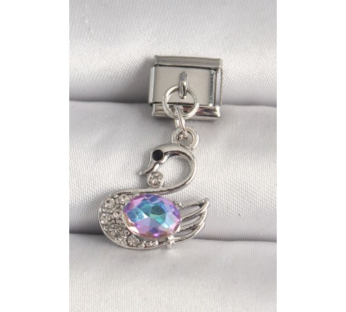 316L Çelik Gümüş Renk Zirkon Taşlı Kuğu Model Nomination Charm - TJ-BC1244