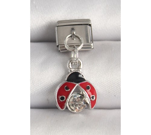 316L Çelik Gümüş Renk Zirkon Taşlı Uğur Böceği Model Nomination Charm - TJ-BC1245