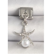 316L Çelik Gümüş Renk Zirkon Taşlı Deniz Yıldızı Model İnci Detay Nomination Charm - TJ-BC1247