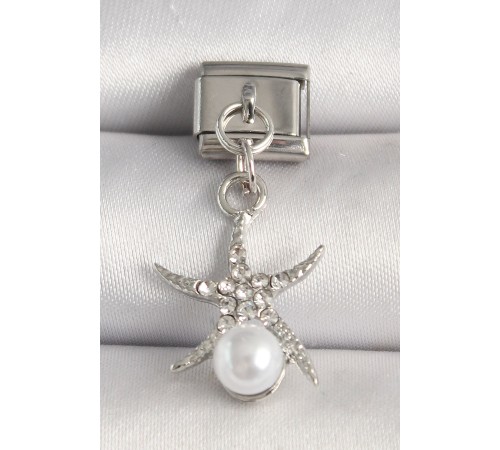 316L Çelik Gümüş Renk Zirkon Taşlı Deniz Yıldızı Model İnci Detay Nomination Charm - TJ-BC1247