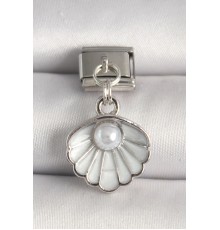 316L Çelik Gümüş Renk Beyaz Deniz Kabuğu Model İnci Detay Nomination Charm - TJ-BC1249