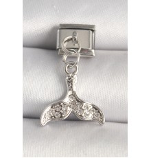 316L Çelik Gümüş Renk Zirkon Taşlı Balık Kuyruğu Model Nomination Charm - TJ-BC1252