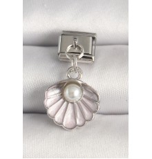 316L Çelik Gümüş Renk Pembe Deniz Kabuğu Model İnci Detay Nomination Charm - TJ-BC1253
