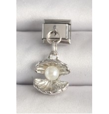 316L Çelik Gümüş Renk İncili Midye Model Nomination Charm - TJ-BC1254