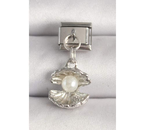 316L Çelik Gümüş Renk İncili Midye Model Nomination Charm - TJ-BC1254