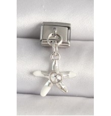 316L Çelik Gümüş Renk Zirkon Taşlı Deniz Yıldız Model Kalp Detay Nomination Charm - TJ-BC1255