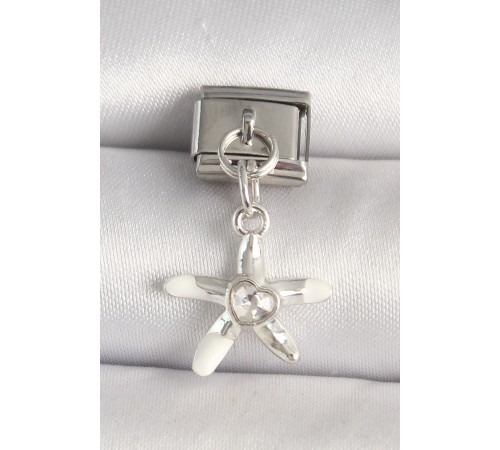 316L Çelik Gümüş Renk Zirkon Taşlı Deniz Yıldız Model Kalp Detay Nomination Charm - TJ-BC1255