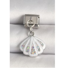 316L Çelik Gümüş Renk Zirkon Taşlı Deniz Kabuğu Model Nomination Charm - TJ-BC1256