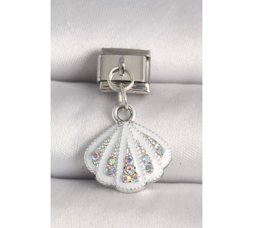 316L Çelik Gümüş Renk Zirkon Taşlı Deniz Kabuğu Model Nomination Charm - TJ-BC1256